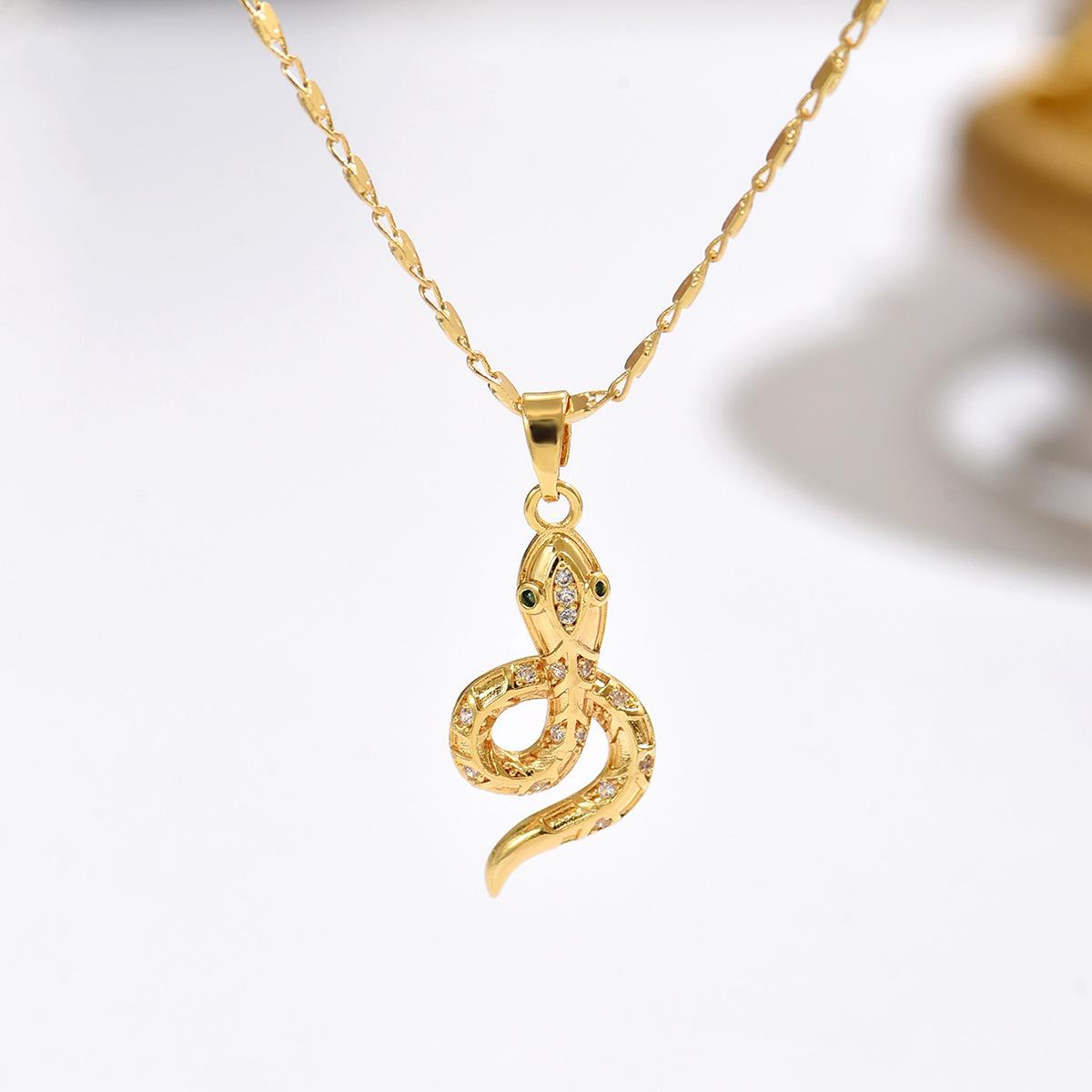 Luxury 24K 9999 Pure Gold real gold Zodiac Snake Pendant Necklace Women Clavicle Chain