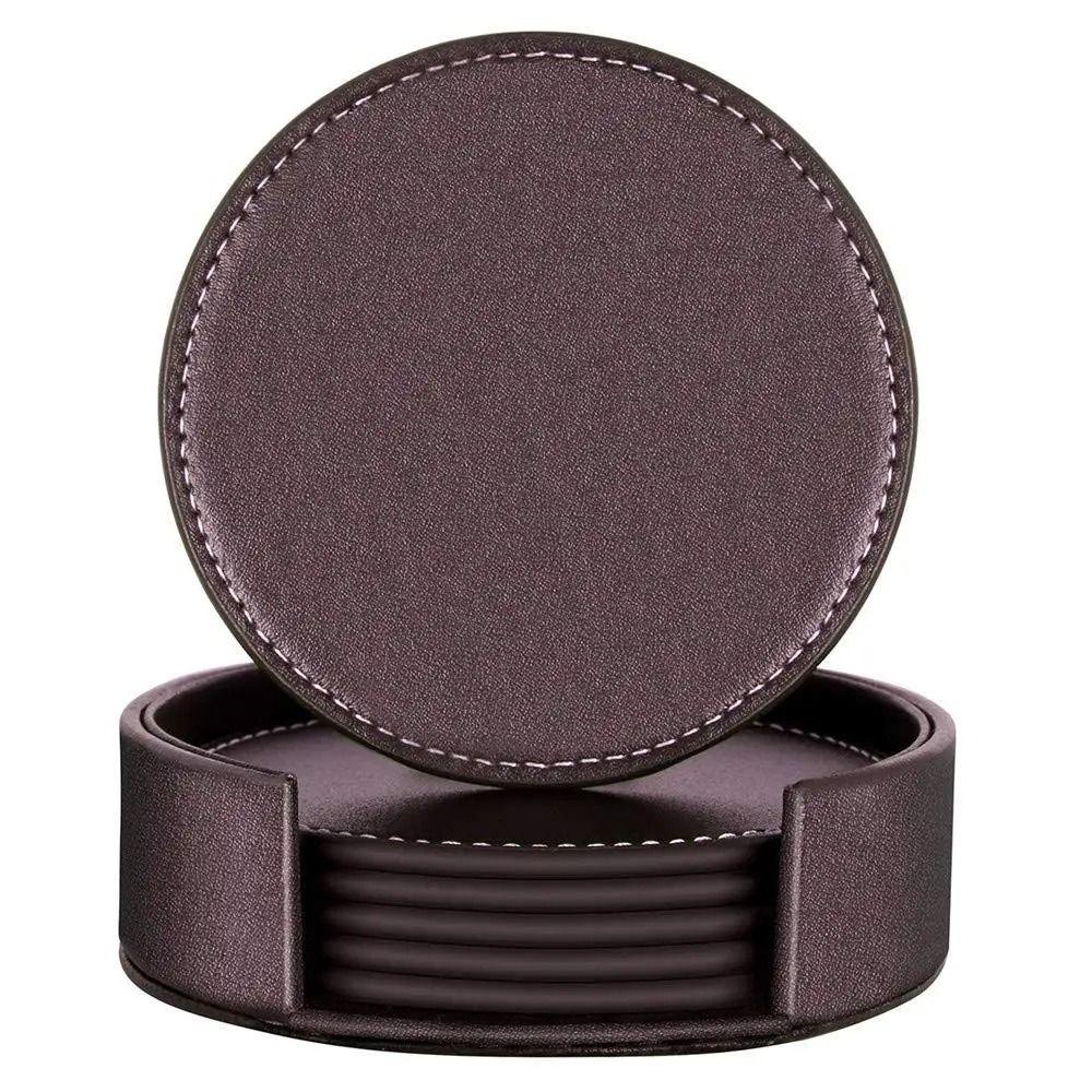 6Pcs Heat-resistant Leather Coaster Business Round/Square Drink Mat  Afternoon Tea Mug