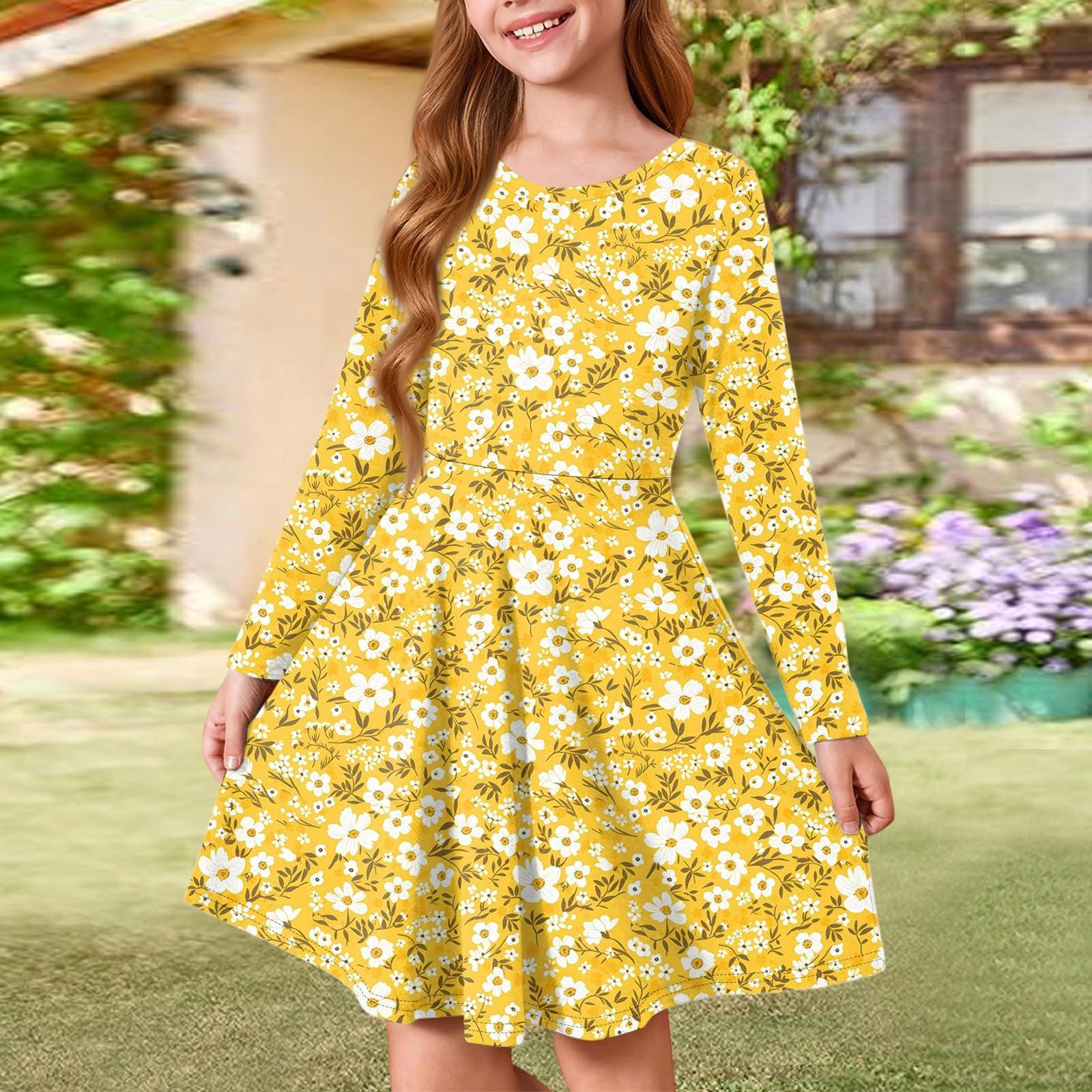 

Літня сукня принцеси для дівчинки - Футболка-сукня А-силуету з довгим рукавом 160 жовтий