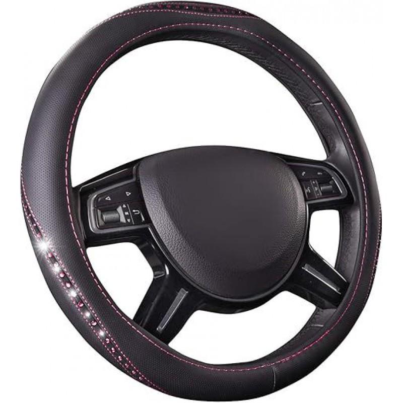 Universal Crystal Rhinestone Leather Steering Wheel Cover Car SUV Truck - Non-Slip Handmade Fashion Accessory