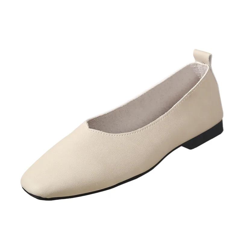 2024 Módní dámské boty s hranatou špičkou, jednobarevné, lehké nazouvací, s plochým podpatkem, jarní a podzimní dámské boty s mělkým výstřihem