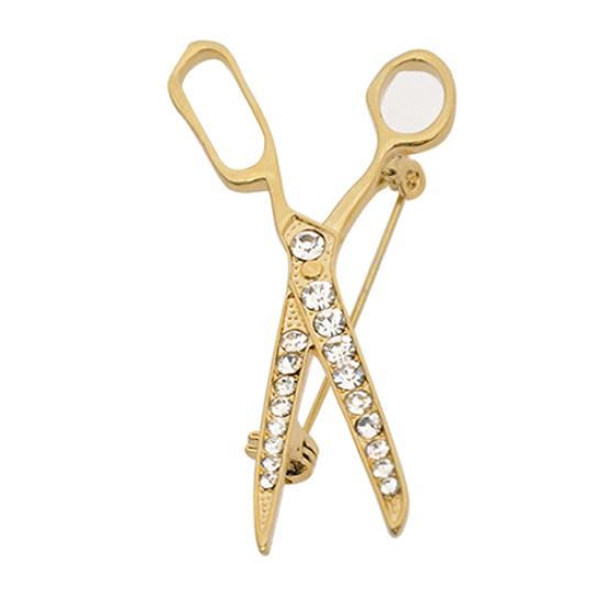 Lovely Handmade Rhinestone Scissor Gold-Plated Brooch Pin Jewelry Best Xmas Gift