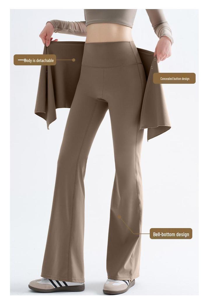 Women's Micro-Flare Fitness Pants with Detachable Skirt - Spring/Autumn Running & Training Base Layer, Plus Size Available
