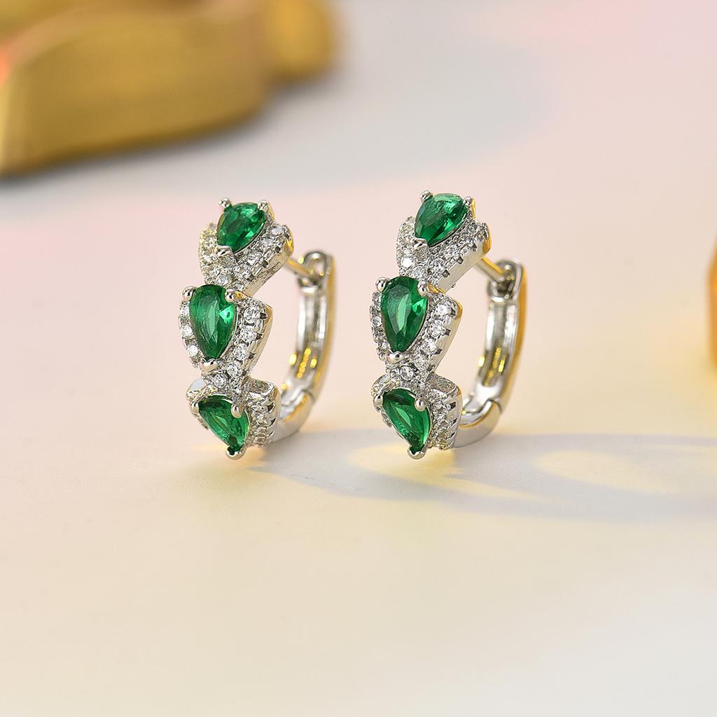 15mm Small Huggie Earrings with Pear Cut Cubic Zirconia Paved CZ Colored Stone Hoop Earrings Luxury Daily Wear Jewelry