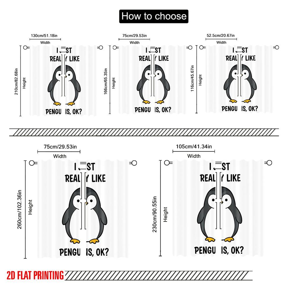 2pcs 2D flat printing Curtains Cute Penguin Lover Gift Fabric Without Electricity Seasonal Party & Holiday Decor Perfect for