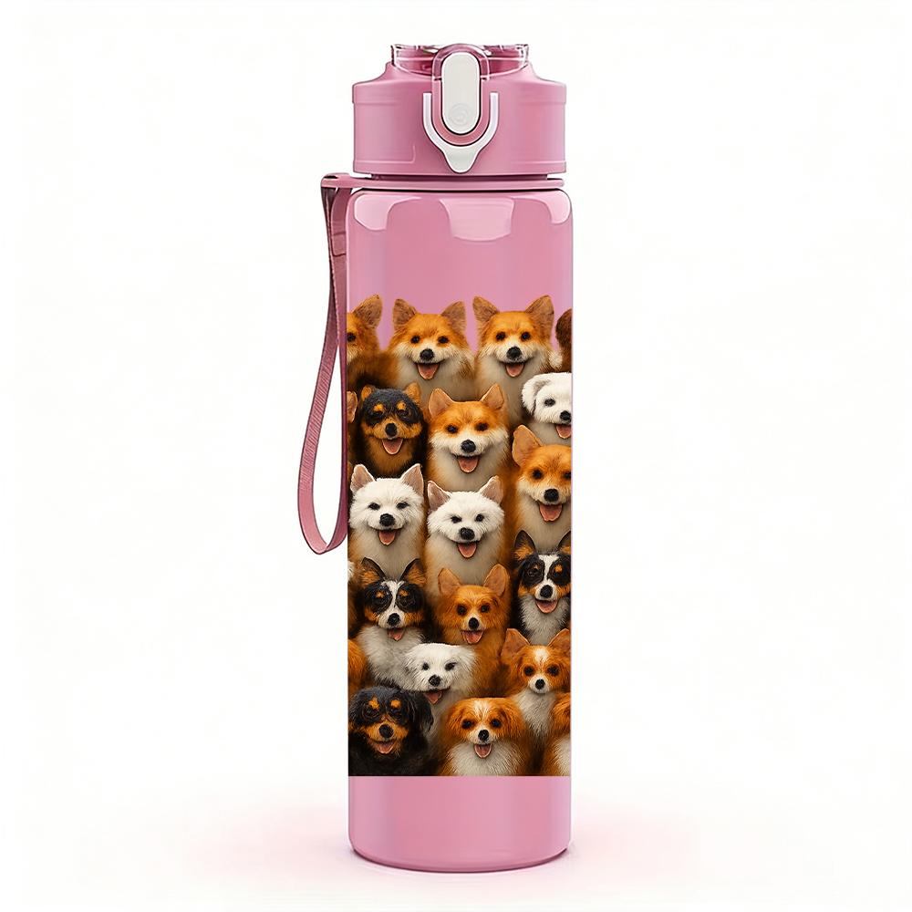1PC Diverse Puppy Grid Collage 750ml Color Plastic Sports Water Bottle Leakproof Flip Straw Lid For Sports Office Home Use
