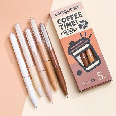 5pcs Coffee Time Gel Pens Set Milk Foam 0.5mm Ballpoint Black Color Gel Ink for Writing Office School