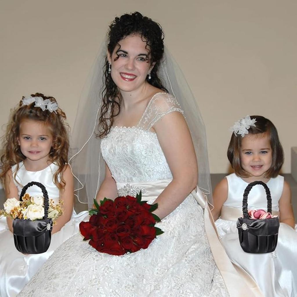 Bridal Black Basket Flower Girl Rhinestone Decor Basket Ring Bearer Basket for Wedding Party Decoration