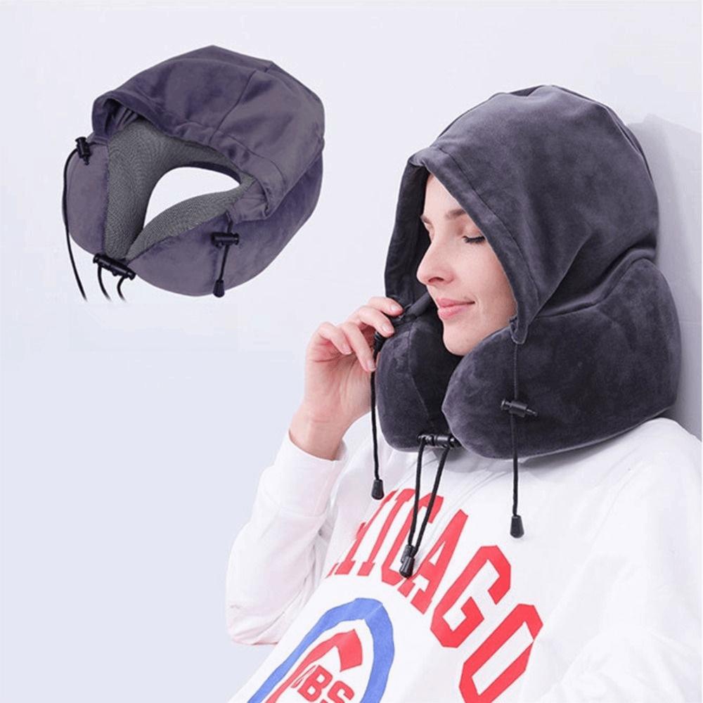 Removable Cover U-shaped Neck Pillow Washable Cover Hooded Neckrest Pad  Car Neck Support