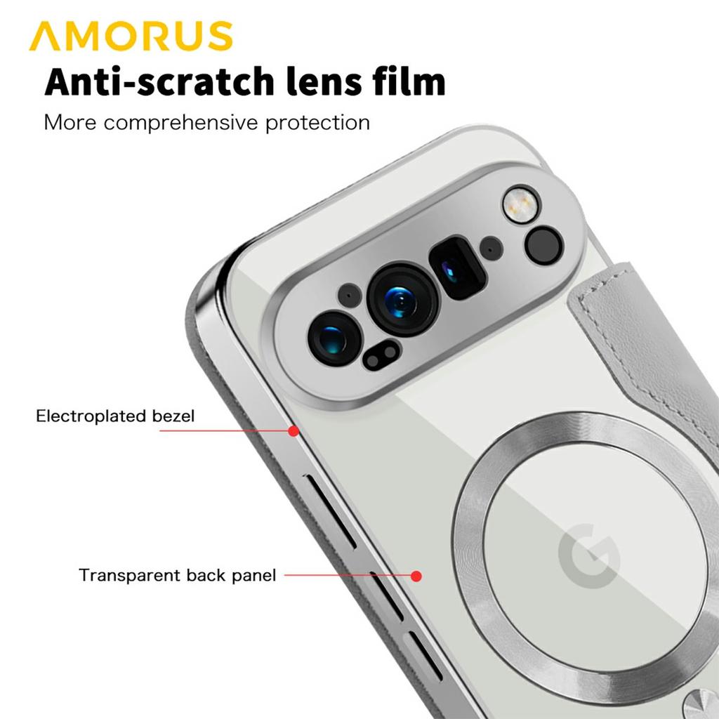 For Google Pixel 9 Pro XL Case Compatible with MagSafe RFID Blocking Card Holder Leather Phone Cover