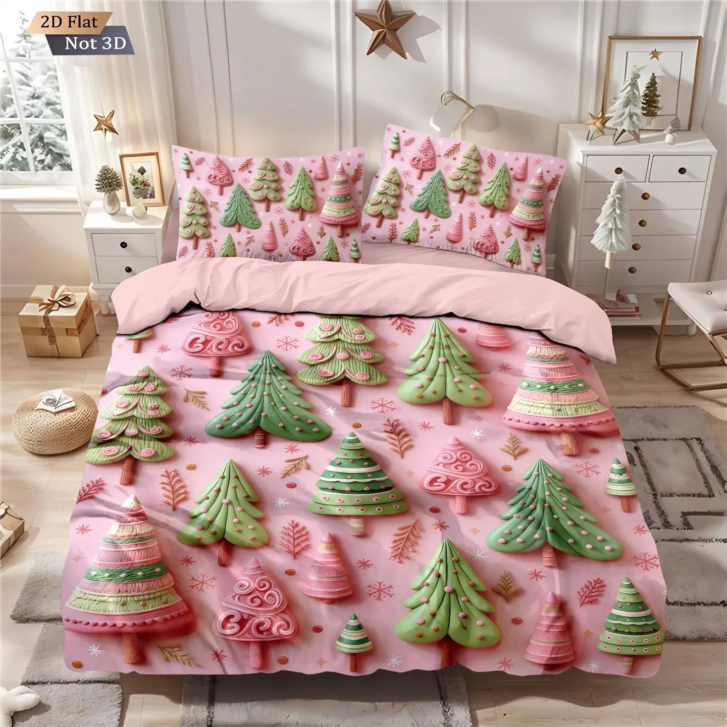 

3Pcs Christmas Tree Print Coreless Bedding Set Multi Size Bedroom Dormitory Duvet Covers Soft And Machine Washable Decoration EU Twin(135x200cm)