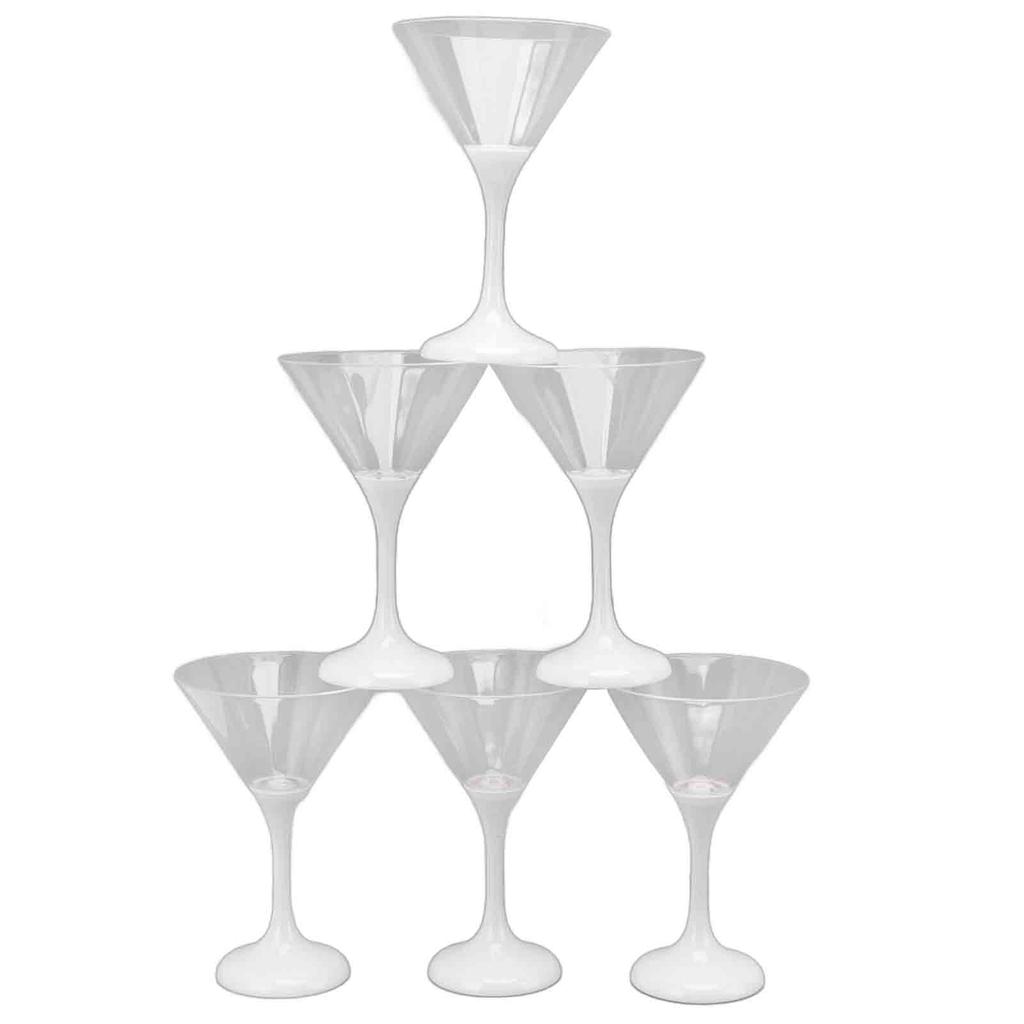 6 ks LED svítících blikajících plastových sklenic na Martini 210ml LED koktejlové sklenice se stopkou Párty rekvizita Svítící pohár