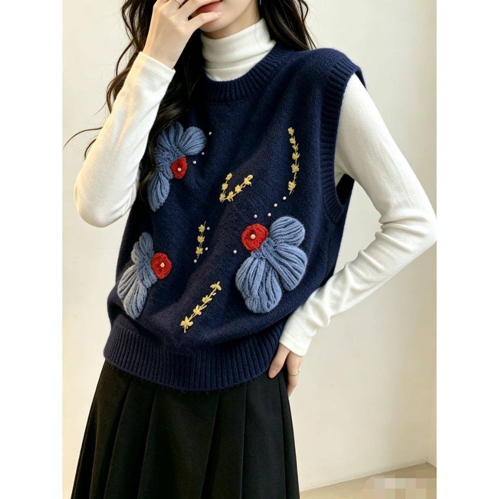 2026 Autumn Winter New Women Sweater Pullover Floral Knitting Fashion Lady Tops Vest Tank Sleeveless Shirt Loose Casual