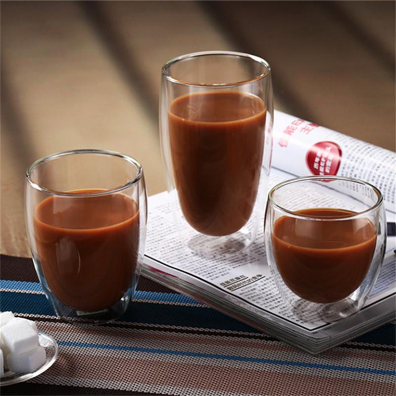 80/250/350/450ML Double Wall Glass Coffee Mug Tea Beer Milk Mug Handmade Transparent Lemon Mug Drinkware Copo Caneca Criativa