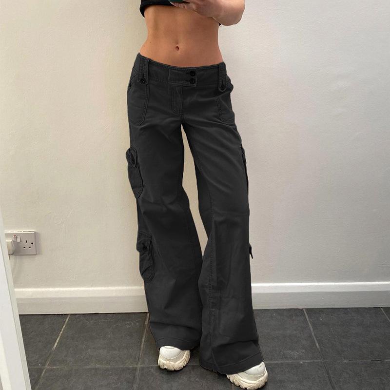 Fashion Retro Style Casual Large Pockets Jeans Street Wear Spicy Girl Pop Straight Leg Pants Elegant Loose Denim Pants Trousers 703