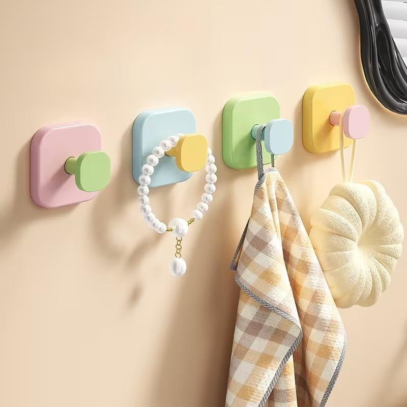 4pcs Dopamine Strong Suction Cup Hooks - Drill-Free & Trace-Free Adhesive Wall Hooks,ulti-Scene Home Organizer For Coat Hooks
