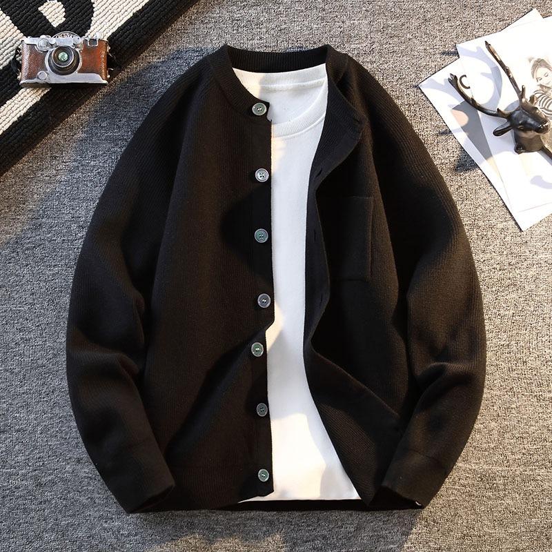 Knitted Cardigan Jacket Men's Autumn and Winter Retro  Loose Solid Color Button Long Sleeve Top