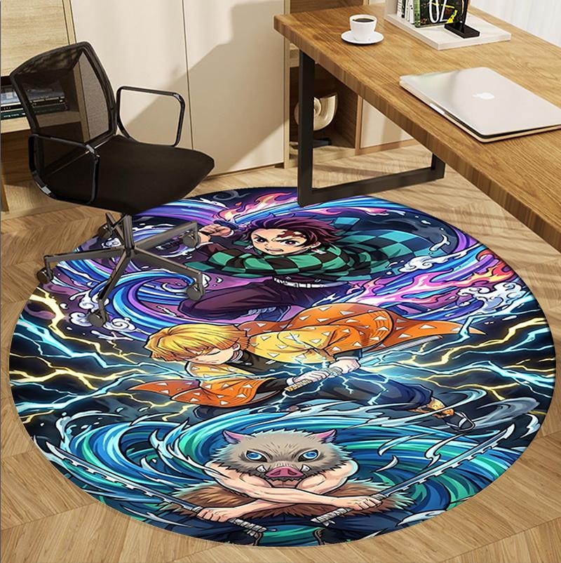 Demon Slayer Pattern Round Rug, Indoor/Outdoor Mat, for Picnic, Gameroom, Bedroom, Office, Living Room, Home Decor Carpet, Birthday Gift