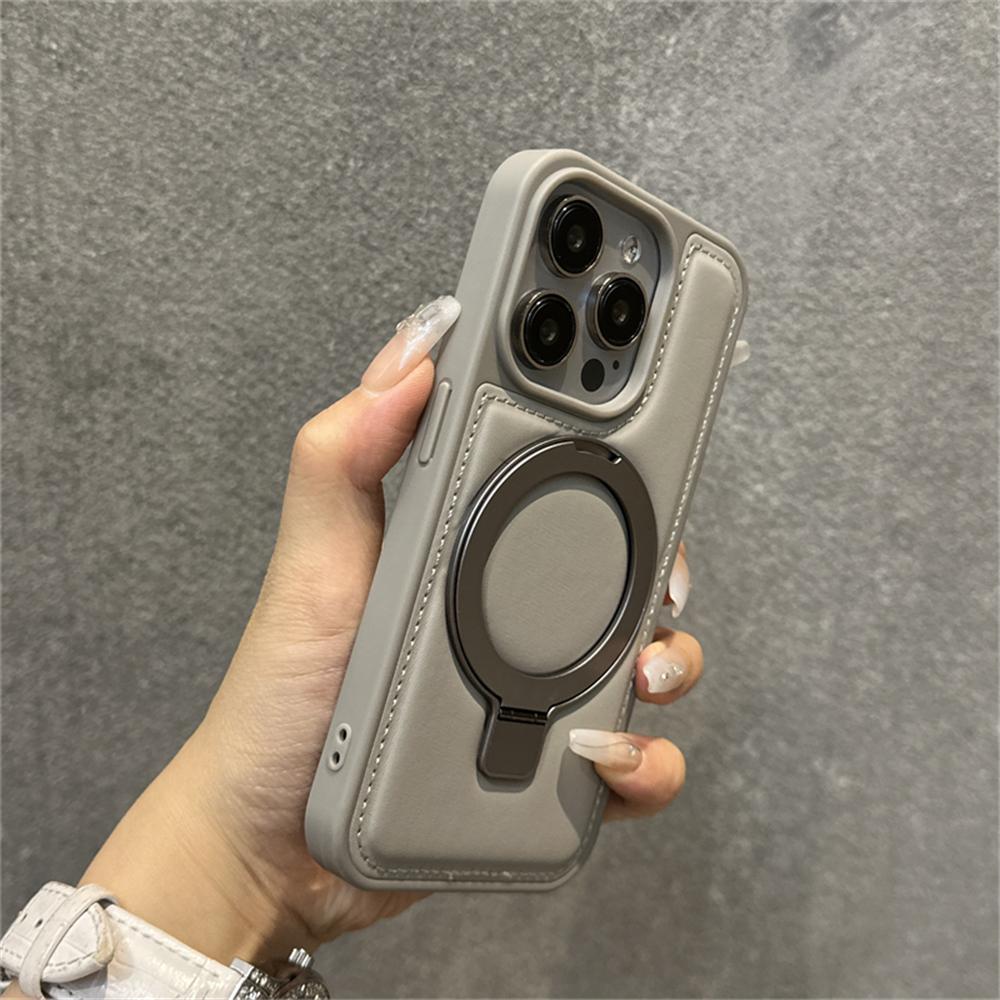 Luxury Business Leather Ring Stand Magnetic Case For iPhone 16 Pro Max 15 14 13 12 For Magsafe Wireless Charge Shockproof Cover