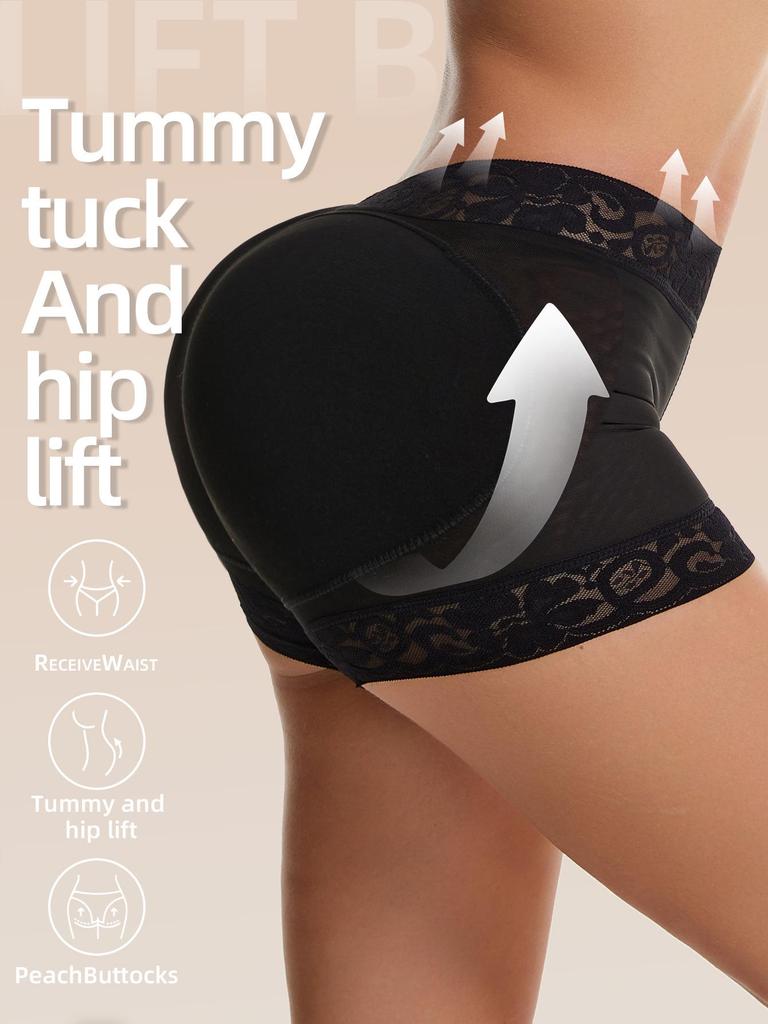 Women's Hip-Lifting Shaping Pants with Insert Pads and Lace Trim