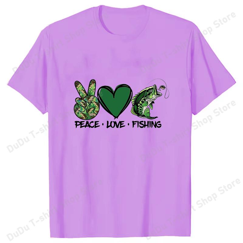 New Peace Love Fshing Printing Tshirt Women Unisex Tees Round Neck Tshirt Unisex Fishing Enthusiast Summer Short Sleeve Tops