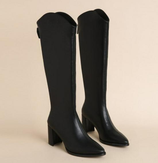 

Женские рыцарские ботинки: Осень 2024 Французский Ретро Массивный Каблук, Острый Носок, Стройнящие Высокие Сапоги 43