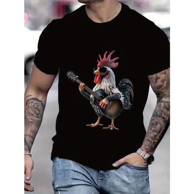 Taglie Europee Nuovi Arrivi Estivi T-shirt, Stile Cartone Animato Gallo Rock, Casual Versatile, Comoda e Traspirante, Girocollo, Top Tee più Venduto