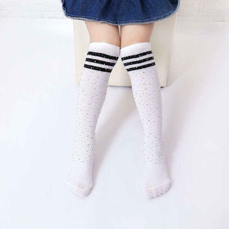 Glitter Rhinestone Kids Socks New Fashion Striped Mid-Calf Cotton Socks for Boys Girls Non-Slip Comfortable Children Crew Socks