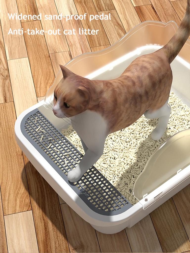 Semi-closed Splash-proof Litter Box (with Litter Scoop), New Stylish Semi-open Pet Litter Box for Cats, Easy To Care for