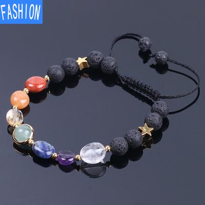 Kosmisches Planetenarmband, handgefertigt, vulkanisches Gestein, gewebtes Armband, Energiekristallschmuck, Stern