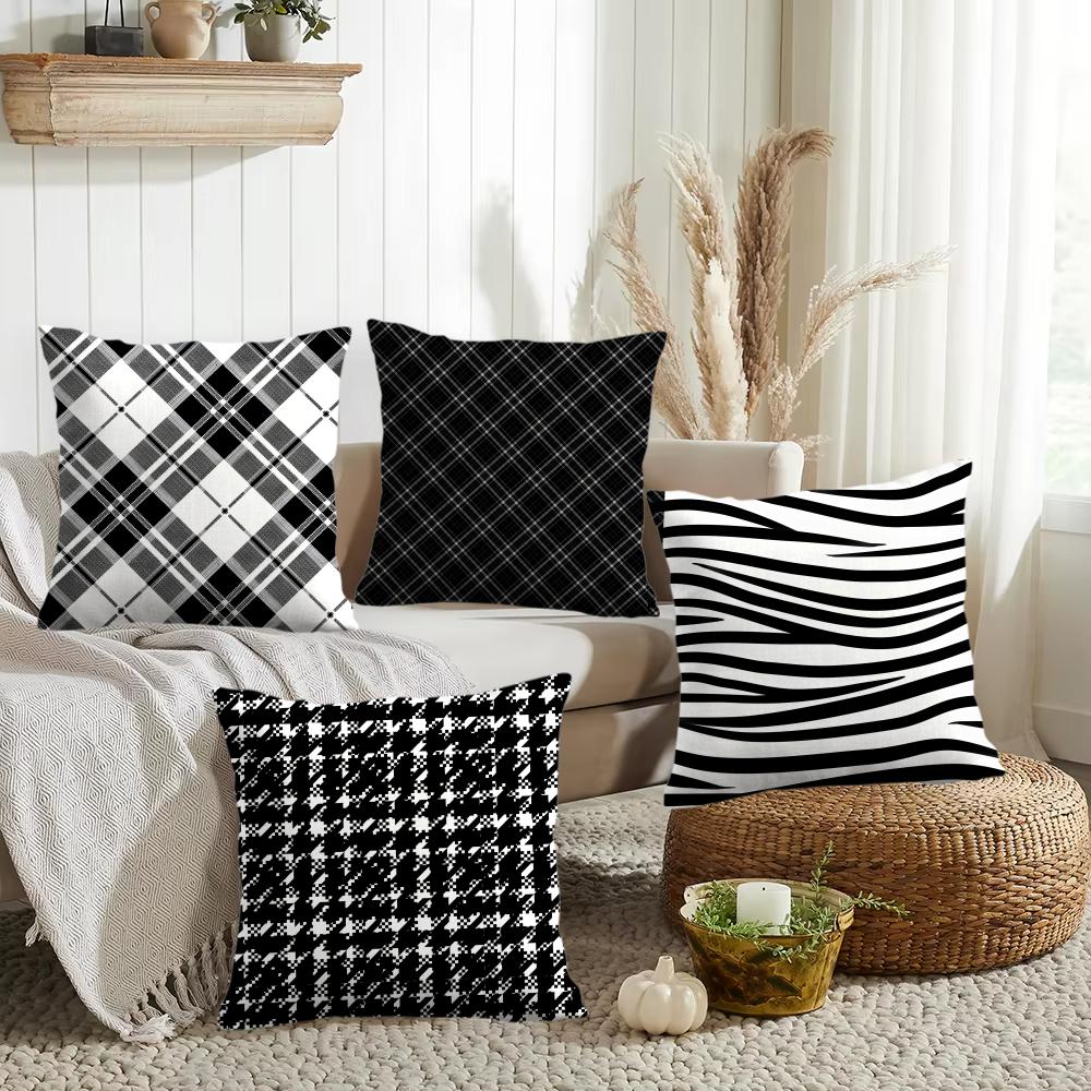 Black and White Style Cushion Cover Silky Short Plush Invisible Zipper Dustproof Sofa Pillow Case for Home Decor