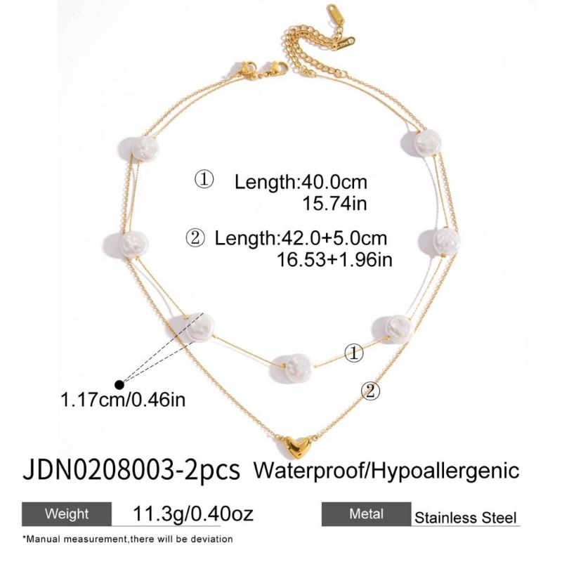 Double Layer Pearls Necklace Adjustable Length Stainless Steel Neck Jewelry For Women Fashion Accessories