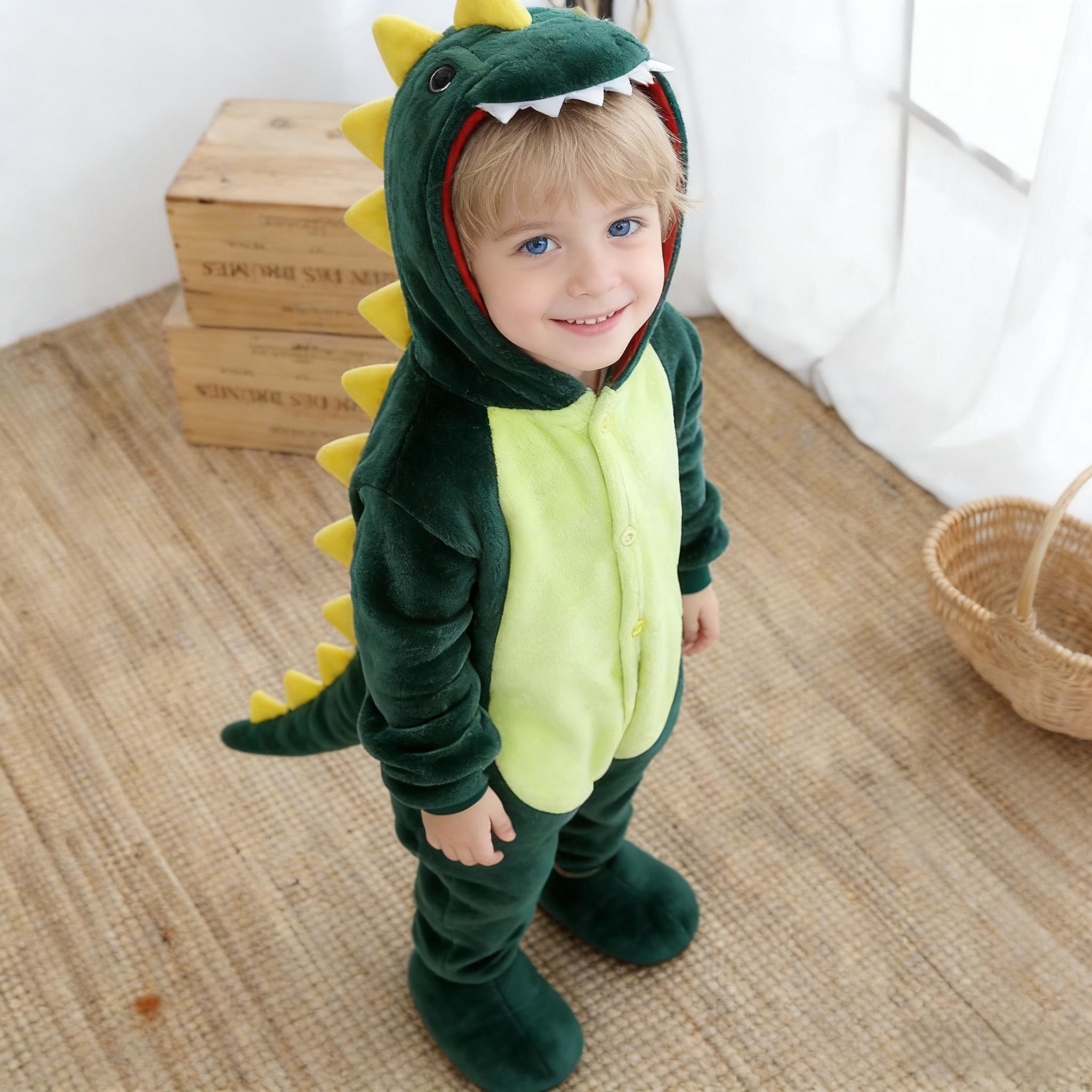 

Дитячий Милий Мультяшний Динозавр Тварина Комбінезон Осінь Зима Фланель Пара Домашній Одяг Піжама Туалетна Версія Верхній Одяг 140cm зелений