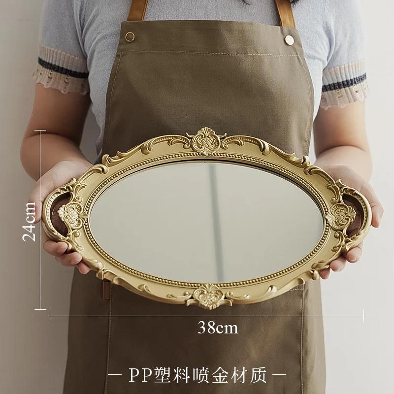 Metal Storage Tray Jewelry Display Plate Retro Dessert Fruit Cake Plate with Handle for Decor Hotel Cafe Serving Tray