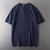 Export Tail Single Cut Label American Heavy Weight Henley Shirt Short Sleeve Men's Henry Collar Hard Han Style T-shirt Menswear Clothing Tops