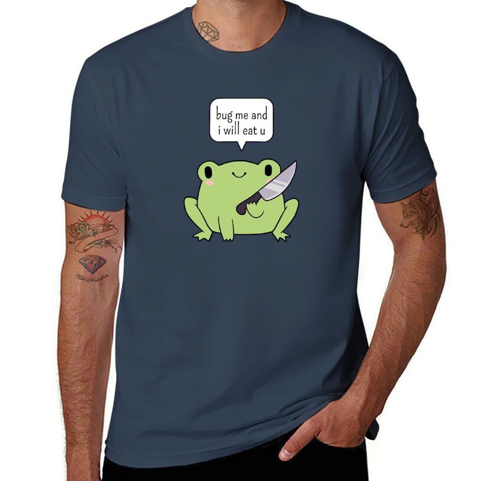 Cute Frog With A Knife Tshirt All Match Print Short Sleeve Top S