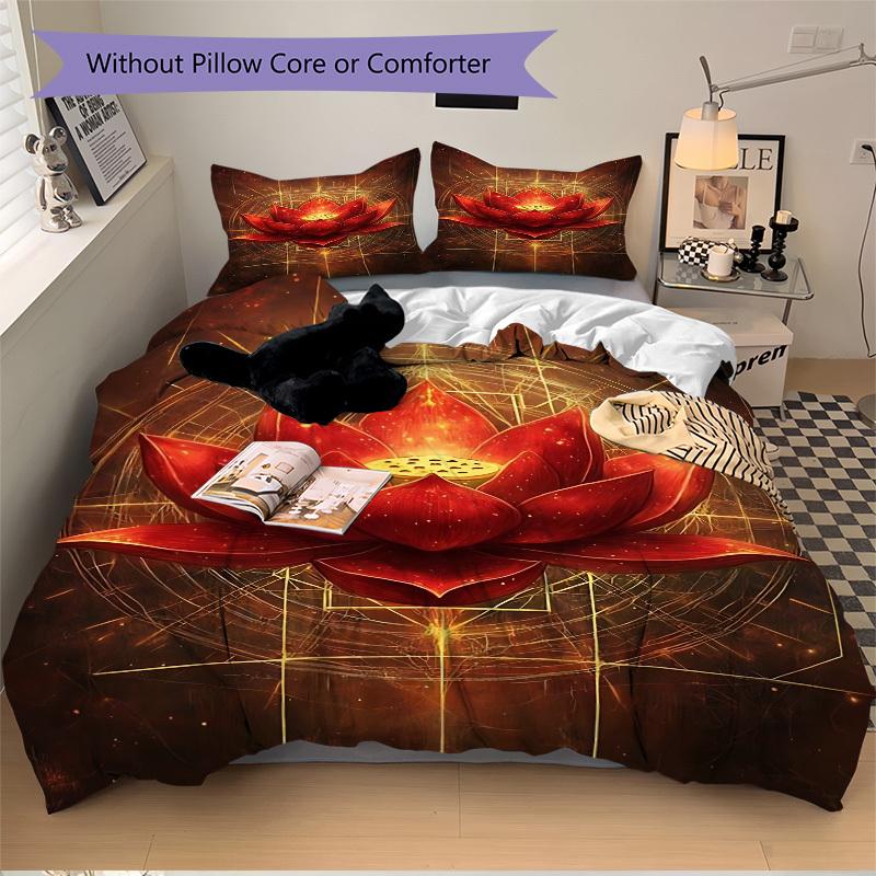 3pc Lotus Mandala Cover Set - 1 Quilt Cover + 2 Pillowcases, All Seasons Bedroom Setting, Perfect for Home028