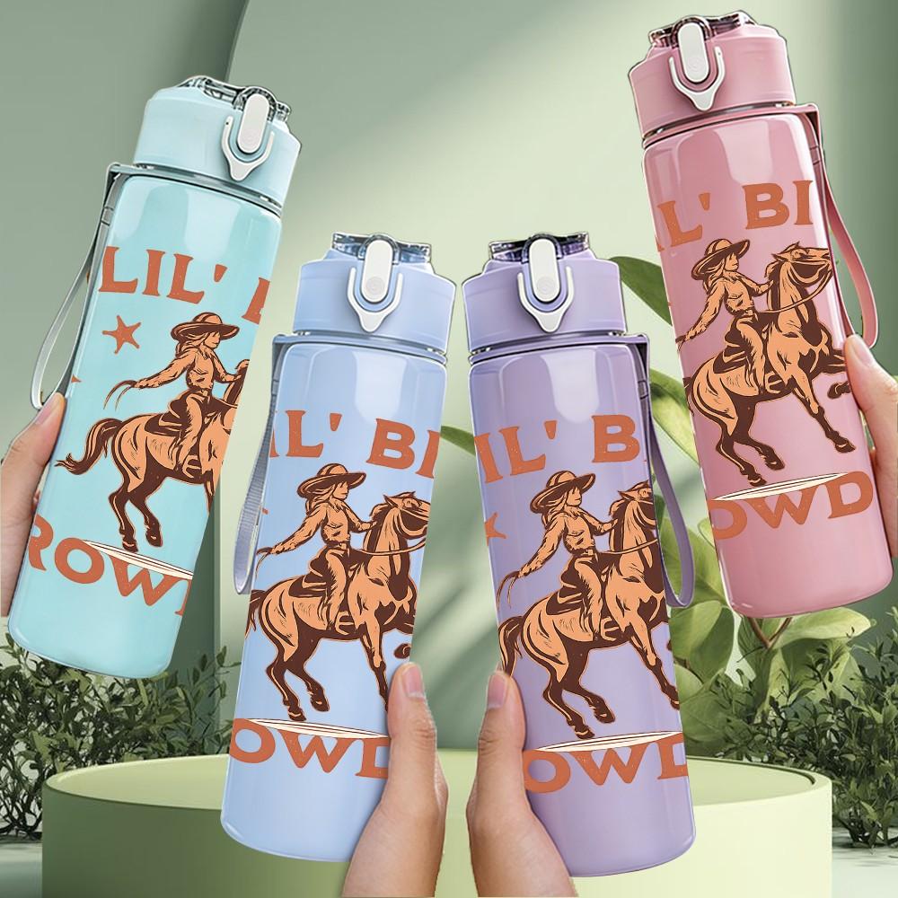 1PC Lil Bit Rowdy Cow Horse Western Print 750ml Color Plastic Sports Water Bottle Leakproof Flip Straw Lid Suitable for Sports Office Home Use