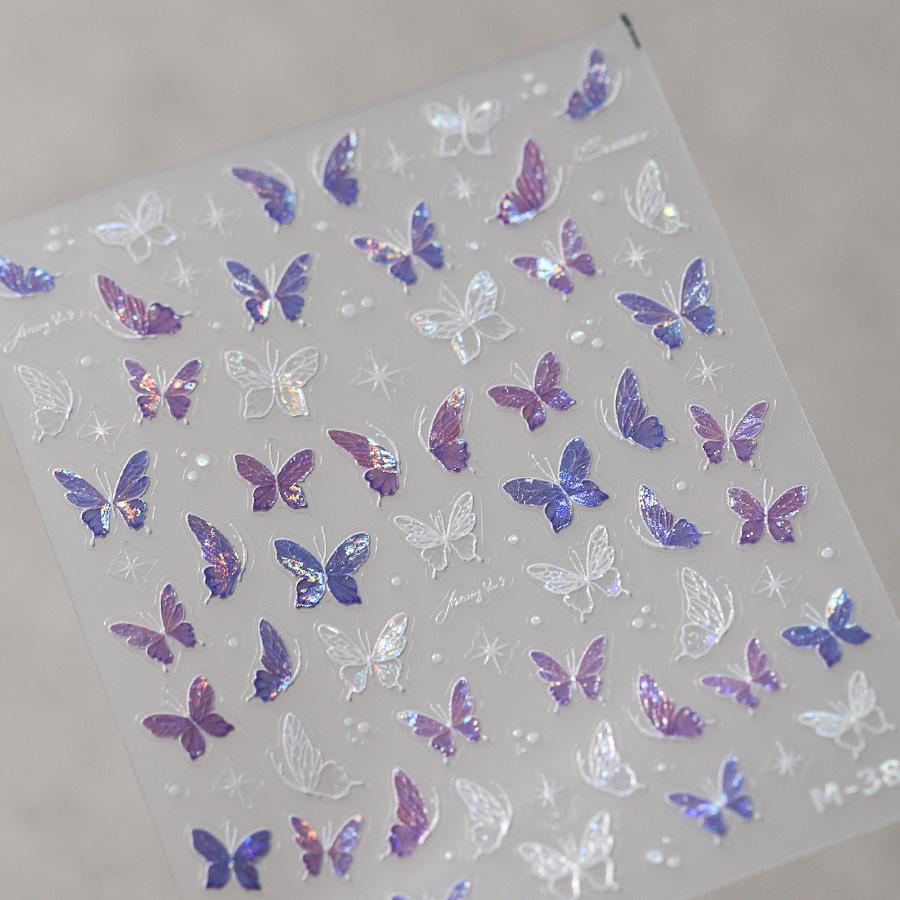 1Pcs 5D Embossed Aurora Butterfly Nail Art Stickers Self Adhesive Decals For Nails Decoration DIY 3D Acrylic Nail Supplies Parts