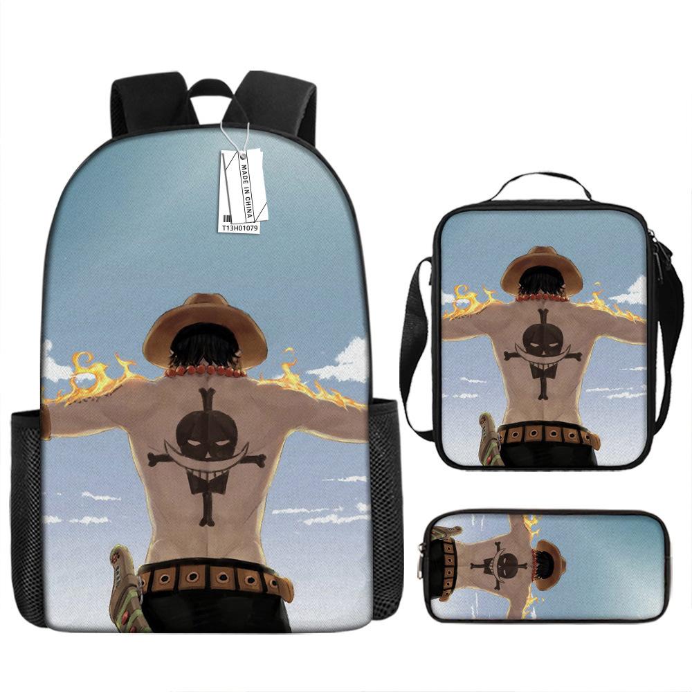 Animation Peripheral Student School Bag ONE PIECE Cartoon School Bag Girls and Boys Three-piece Set Backpack Satchel