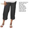 Women Pants Elastic Waist Mid-rise Wide-Leg Casual Pants with Pockets Solid Color Long Trousers Daily Wear