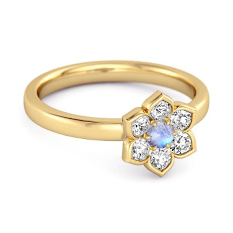 Moonstone Floral Cluster Ring - 925 Sterling Silver Gold Vermeil