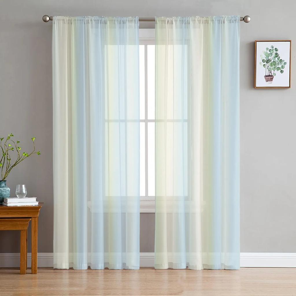 Candy Rainbow Stripes Sheer Voile Curtains for Living Room Printed Tulle Window Curtain Luxury Home Balcony Decor Drapes