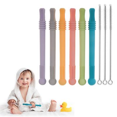 6Pack Hollow Teething Tubes for Babies, Baby Teether Tubes, Soft Silicone Teething Straws for Infants, BPA Free & Freezable for Babies 3-12 Months