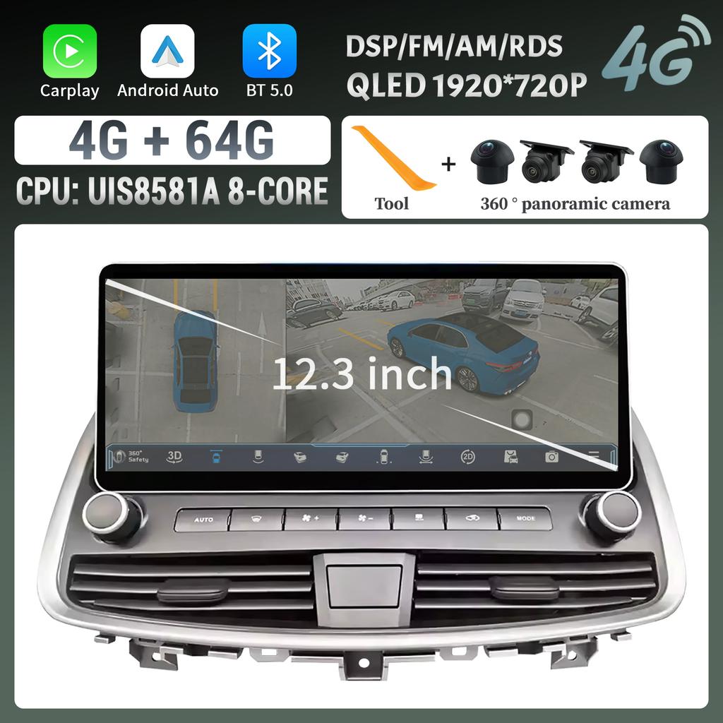 12.3" Android For Nissan Teana J32 2008-2014 Car Radio Wireless Bluetooth  Carplay 4G GPS Multimedia Touch Head Unit Screen