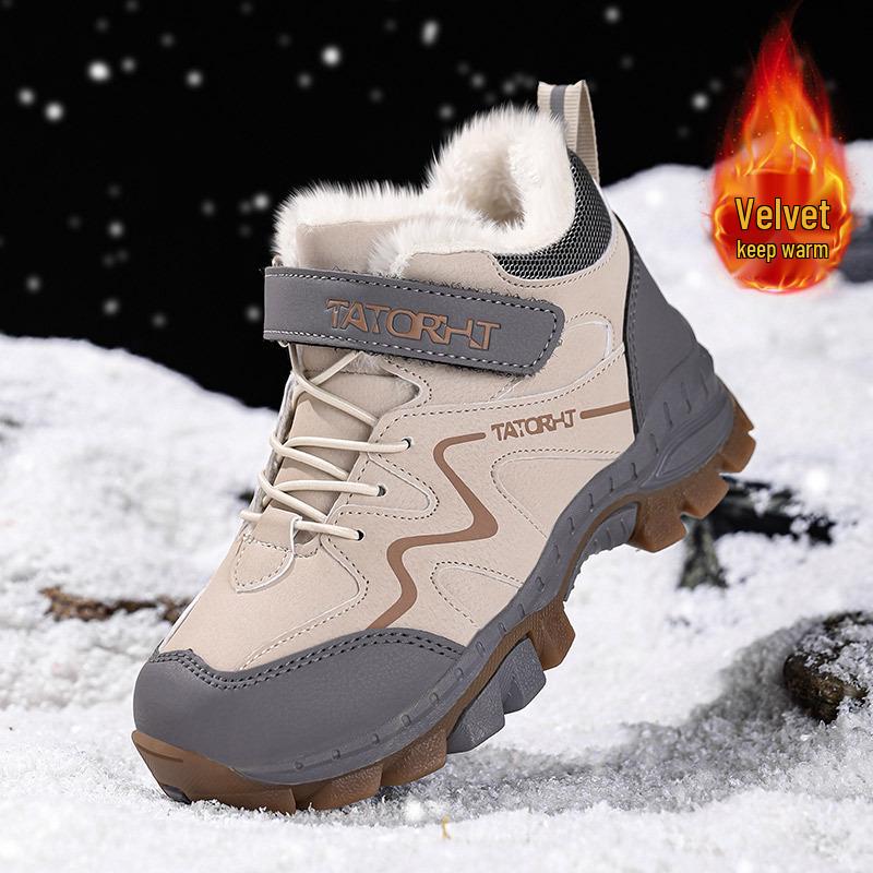 Boys  Winter Velvet-Lined Non-Slip Cotton Shoes for Outdoor Mountaineering - Warm and Cold Resistant 36