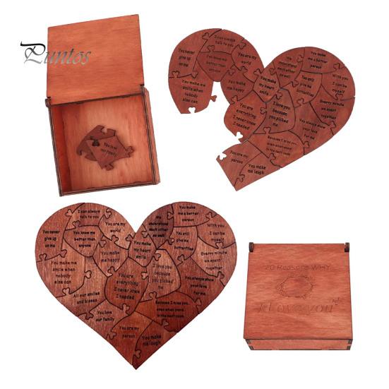Love Heart Puzzle Reasons Why I You Gift for Boyfriend Girlfriend Husband Wife Romantic Fine Carved Wooden in Wood Box 20 Couples Gifts Valentine's
