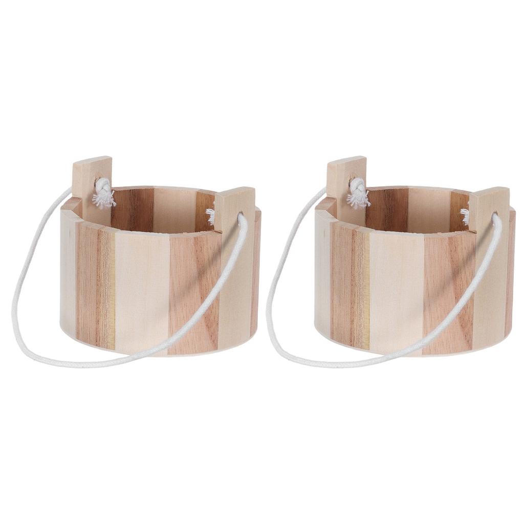 2Pcs Wood Sauna Bucket Small Handcrafted 5 Inch Wooden Spa Bucket Bath Salt Storage Sauna Accessories Steam Room Relaxation