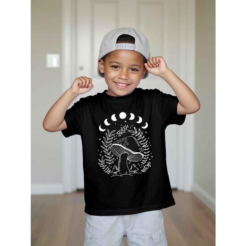 European Size Boys Round-neck Short-sleeved T-shirt with Mushroom Pattern Print
