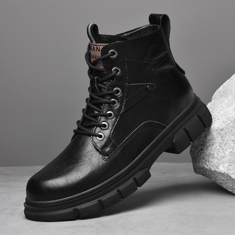 Winter Genuine Leather Mens Ankle Boots Outdoor Casual Shoes Lightweight Designer Men Warm Motorcycle Boots Handmade Male Boots